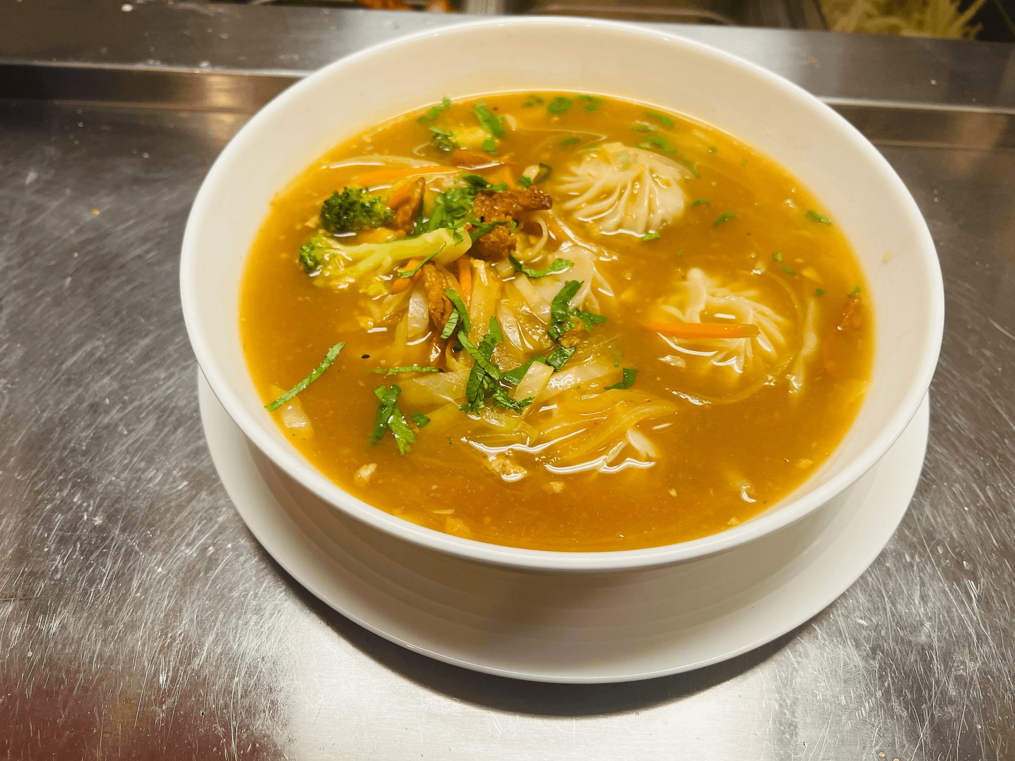 Momos with Chicken Soup.