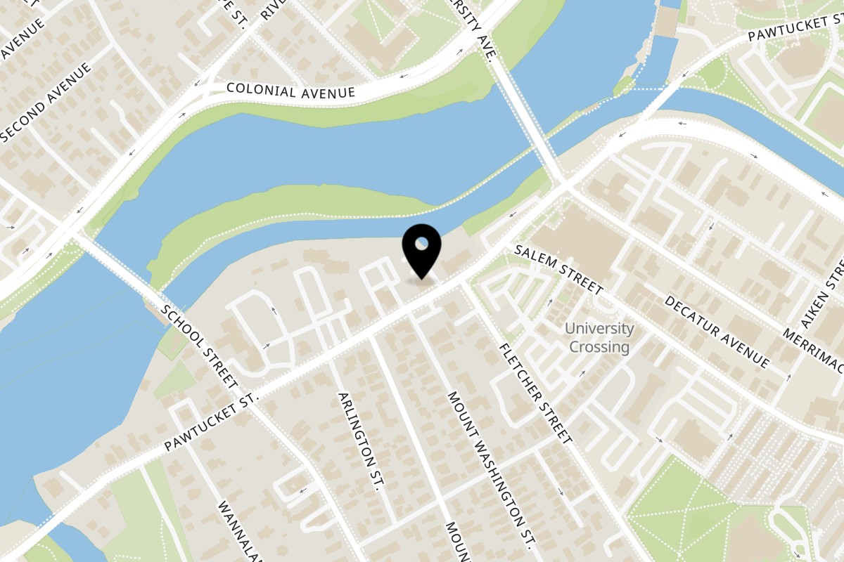 Map showing the location of Food Shines on 277 Pawtucket St in Lowell